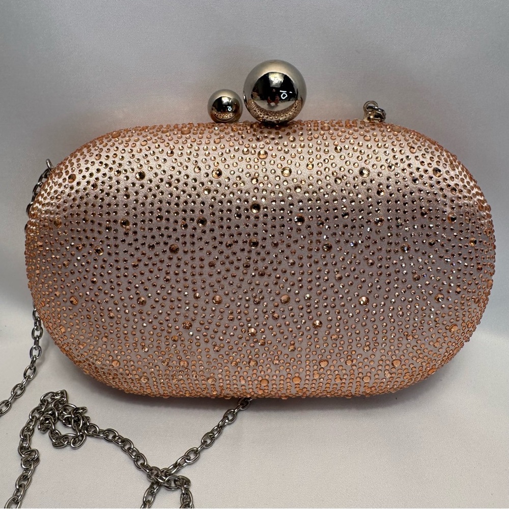 Nina Metallic Pink Clutch with Silver Chain
